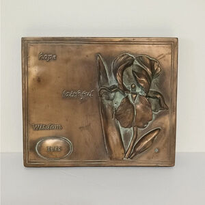 Hen-Feathers Bronze 3D Wall Tile Plaque Language Of Flowers Iris 9 X 8